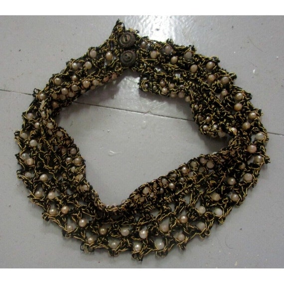 Victorian Chocker Necklace Macramé Pearl Black Go… - image 4