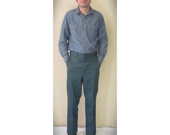 Pantalon de travail VTG Big Yank des années 70 31 x 29 Union Made Green Twill Vêtements de travail NWT fabriqués aux États-Unis