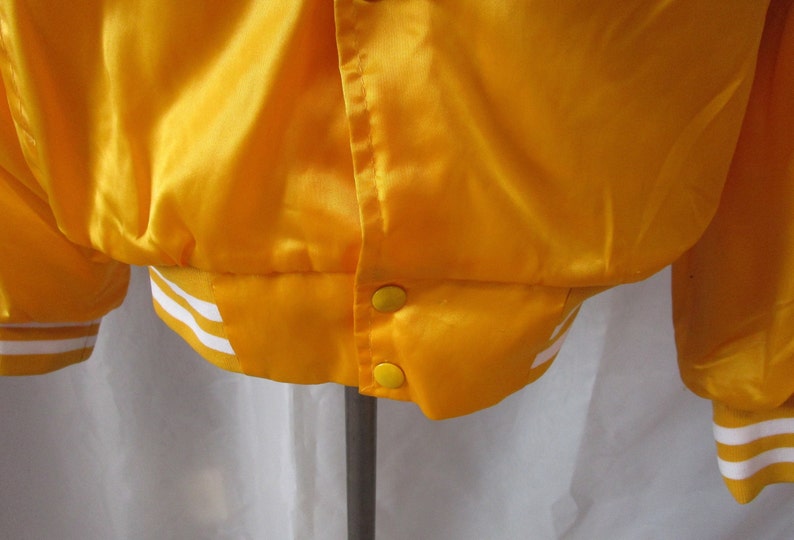 Vintage WestArk Gold Satin Bomber Jacket 1970/'s-80/'s The Chalk Box Gymnastics Team Snap Front Jacket Size M Made in USA