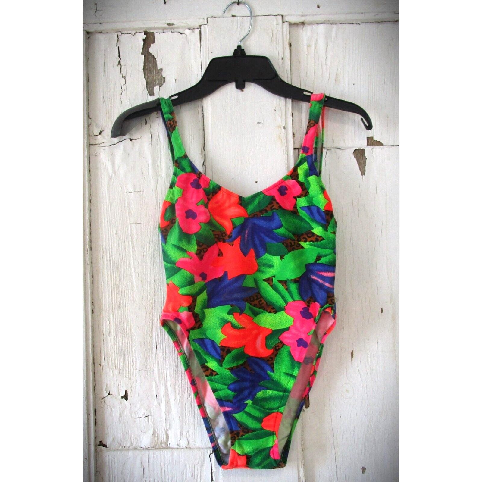 Vintage 80's CITRUS Neon Floral One Piece French Cut Swim
