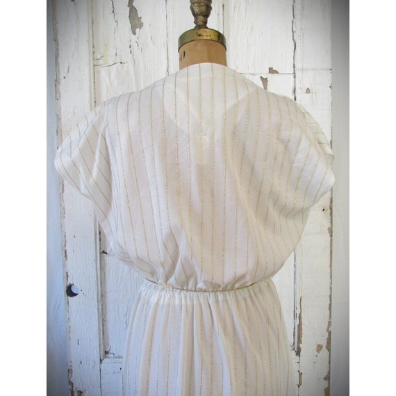 Vtg 1980s White Gold Metallic Striped Short Cap S… - image 2