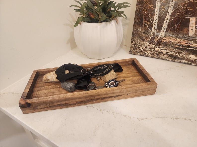 Bathroom Organizer Tray Farmhouse Collection Natural Wood Construction Premium Storage Solution Custom Size Options Perfect Vanity Display Essential Home Decor Beautiful Design Elements Rustic Style Details Elegant Storage System