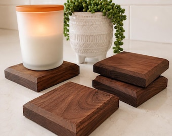 Solid Walnut Risers | Square Wooden Centerpieces | Candle & Plant Display, Rustic Table Accessories