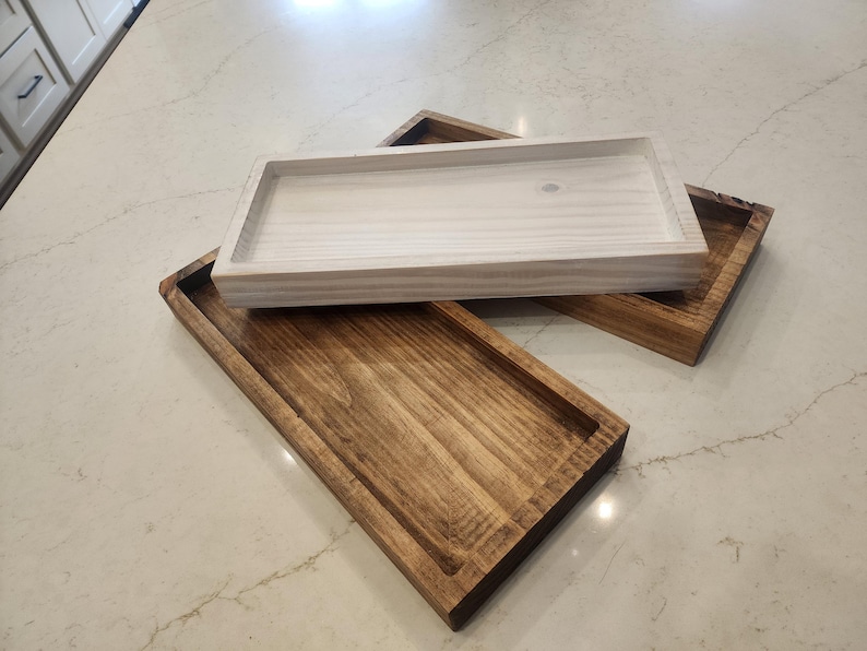 Natural Wood Bathroom Tray Farmhouse Style Organizer Rustic Home Decor Display Collection Premium Pine Construction Custom Size Options Perfect Vanity Storage Beautiful Cosmetic Organization Essential Storage Solution Elegant Display Box