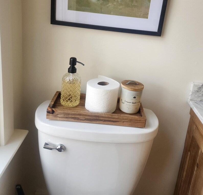Natural Wood Bathroom Tray Farmhouse Style Organizer Rustic Home Decor Display Collection Premium Pine Construction Custom Size Options Perfect Vanity Storage Beautiful Cosmetic Organization Essential Storage Solution Elegant Display Box