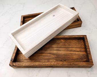 Farmhouse Accent Tray Bathroom Storage Organizer Box Cosmetic Display Home Gift for Entryway Vanity Set Natural Wood Rustic Decor Bathroom