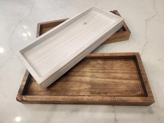 Farmhouse Accent Tray Bathroom Storage Organizer Box Cosmetic Display Home Gift for Entryway Vanity Set Natural Wood Rustic Decor Bathroom