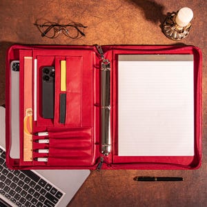 Portafolio de cuero vegano para mujer, carpeta de 3 anillas, portafolios de cuero vegano personalizado, soporte para bloc de notas A4, funda para iPad, regalos de Navidad