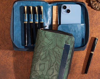 Personalization PU Leather Pen Case, Travel Pen Storage Pouch, Fountain Pen Case, Pencil Bag, Pen Organizer Storage Holder, Christmas Gift