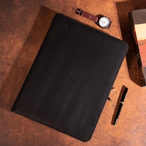 Portfólio personalizado de couro genuíno para homens, portfólio de 3 anéis com zíper, porta-bloco de notas A4, capa para iPad, presente corporativo personalizado para ele e ela