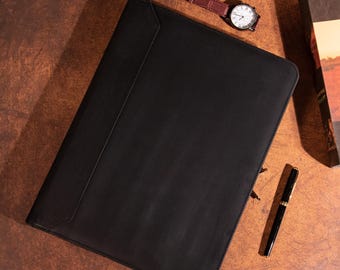 Personalized Genuine Leather Portfolio  For Men,3 Ring Portfolio with Zipper, A4 Notepad Holder, iPad Case,Custom Corporate Gift For Him&Her