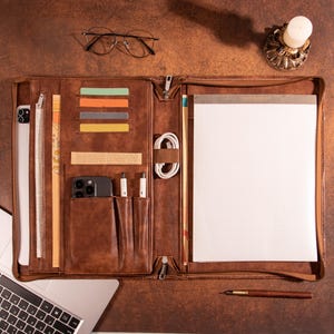 Gepersonaliseerde lederen portfolio voor mannen, aangepaste lederen portfolio voor heren, portfolio met ritssluiting, A4 notitieblokhouder, iPad-hoesje, cadeau bedrijfsfeest
