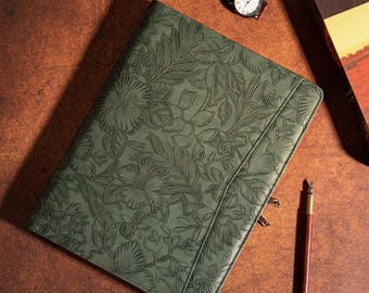 Personalized Leather Portfolio for Women, A4 Custom Journal Cover, Embossed PU Leather Padfolio for 13" MacBook, Company Gift for Her/Mom