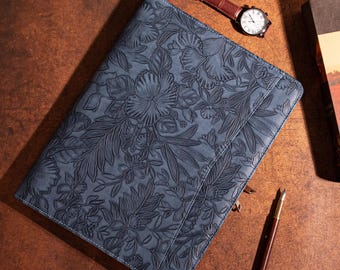 Leather Portfolio for Women, A4 Journal Cover, Embossed PU Leather Padfolio for 13&quot; MacBook, Company Gift for Her/Mom