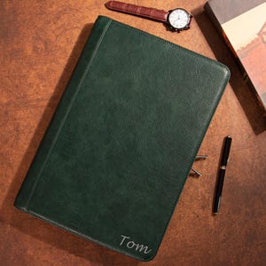 Personalized Vintage Green Leather Portfolio for Men , A4 Custom Journal Cover, Personalized Padfolio with Name/Logo, Company Party Gift
