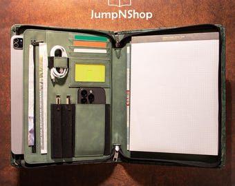 Leather Portfolio for Women, A4 Journal Cover, Embossed PU Leather Padfolio for 13" MacBook, Company Gift for Her/Mom