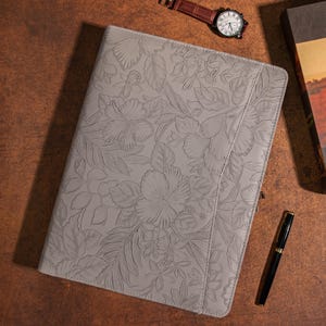 Portafolio, Portafolio de Cuero PU Gris, Portafolio A4, Portafolio de Cuero Personalizado, Portafolio con Cremallera, Regalos de Navidad, Regalo para ella