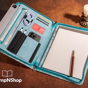 Porte-documents en cuir pour femme, protège-documents à fermeture éclair, porte-documents en cuir synthétique polyuréthane personnalisé, porte-bloc-notes a4, porte-stylo, étui pour iPad, cadeaux de Noël