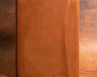 Personalized Brown Leather Portfolio,  Men's Genuine Leather Portfolio, a4 Notepad Holder,IPad Case, Custom Corporate Gift For Him and Her