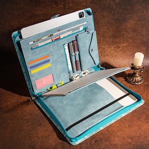 Personalized Leather Portfolio for Women, A4 Custom Journal Cover, Embossed PU Leather Padfolio for 13&quot; MacBook, Company Gift for Her/Mom