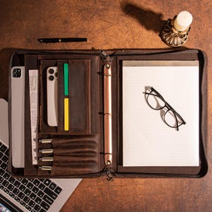 Personalized Leather Portfolio,3 Ring Binder Portfolio, Men&#39;s Real Leather Portfolio,A4 Notepad Holder, iPad Case, Gifts for Him.Real Binder