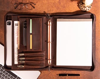 3 Ring Binder Portfolio, Personalized Leather Portfolio, Men's Real Leather Portfolio,A4 Notepad Holder, iPad Case, Gifts for Him