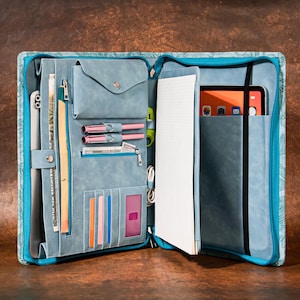 Personalized Leather Portfolio for Women, A4 Custom Journal Cover, Embossed PU Leather Padfolio for 13&quot; MacBook, Company Gift for Her/Mom