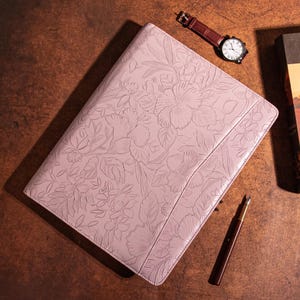Leather Portfolio Personalized, Embossed PU Leather Padfolio for 13&quot; MacBook, A4 Journal Cover, Company Gift for Her/Mom