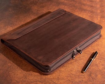 3 Ring Binder Portfolio, Personalized Leather Portfolio, Men's Real Leather Portfolio,A4 Notepad Holder, Company Party Gift，Gift for Him/Her