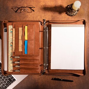Portafolio de cuero vegano, portafolio de 3 anillas, portafolio de cuero vegano personalizado, porta bloc de notas A4, funda para iPad, regalos de Navidad