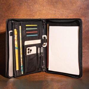 Personalized Padfolio with Name/Logo,Vintage Black leather Portfolio for Men Personalized, A4 Custom Journal Cover,Company Party Gift