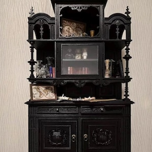 Gothic Miniature Cabinet 1:6 Scale Victorian Dollhouse Furniture Handcrafted Collector&#39;s Hutch Display