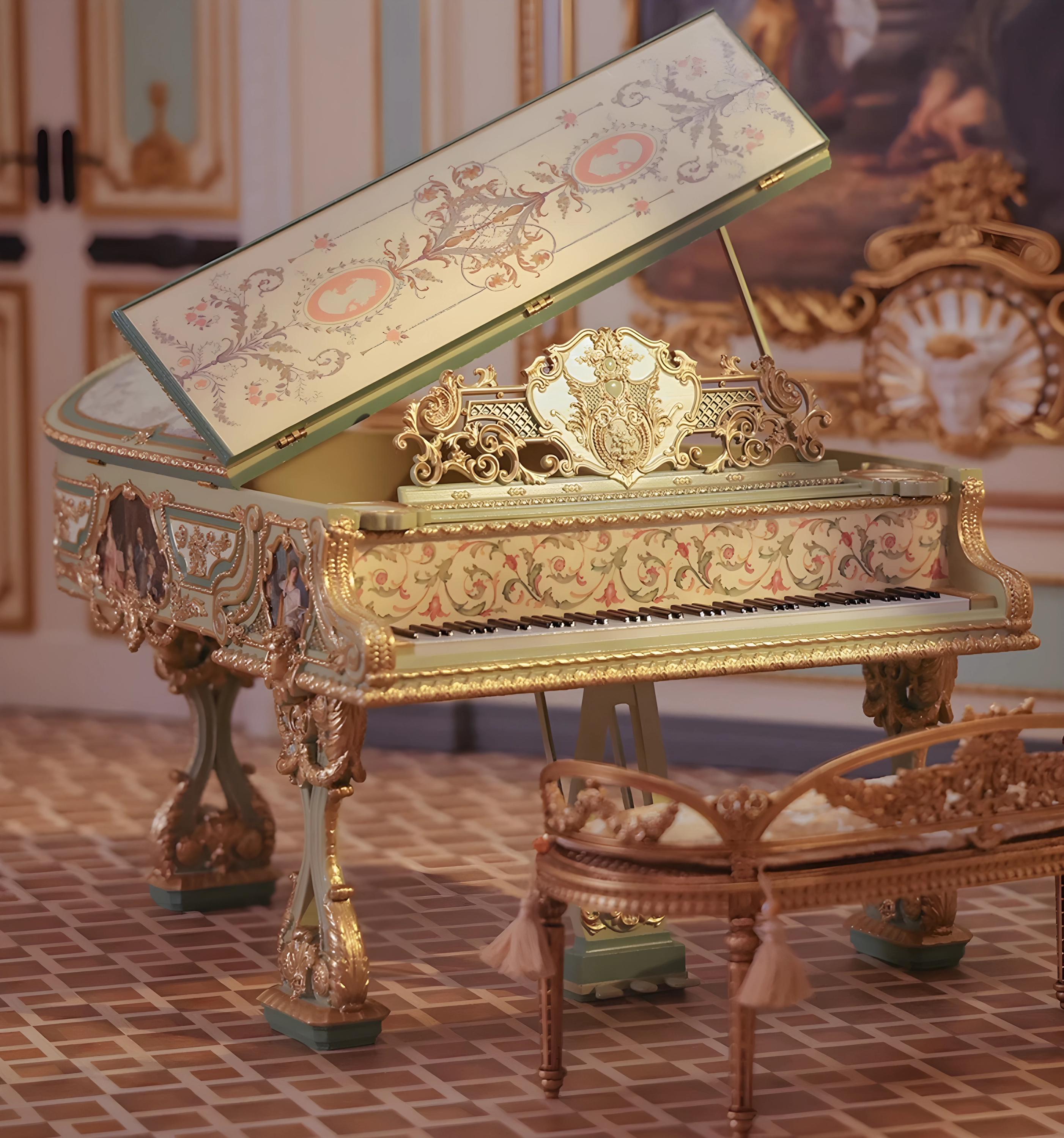 Luxury Miniature Grand Piano – Victorian Rococo Style | Dollhouse