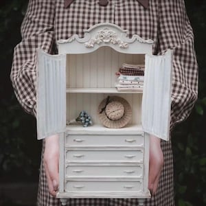 Miniature French Cabinet - 1 6 & 1:4 Scale BJD Dresser with Curtains for Blythe Dollhouse