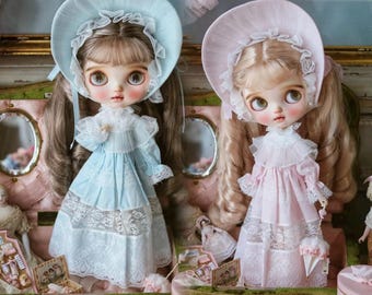 ▪️ヴィンテージ ▪️ドール用ドレス＆ボンネット▪️大きなドール用 ハンドメイド エドワード朝風 レース ドールドレス & ボンネット