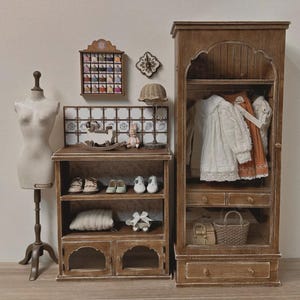 1:6 Vintage Boutique Wardrobe and Counter Set Miniature Dollhouse Furniture