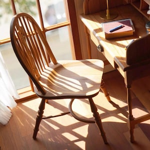 Miniature Wooden Windsor Chair | 1:6 Scale Dollhouse Furniture | Handcrafted Country Cottage Style Chair