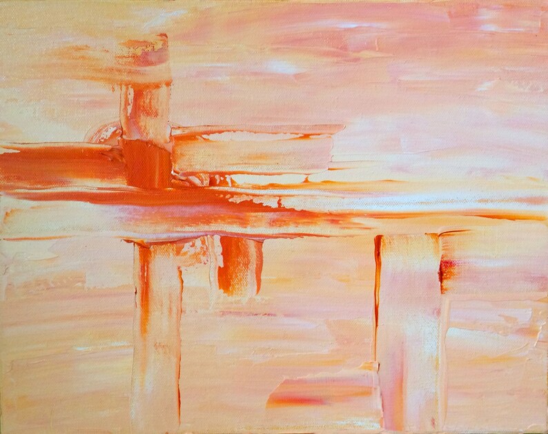 Abstract contemporary art modern painting in pastel coral and bold orange image 3