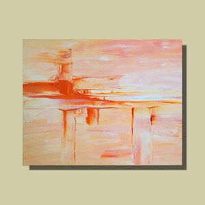 Abstract contemporary art modern painting in pastel coral and bold orange image 1