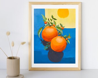 Oranges Modern Still Life Print | Original Artwork Poster | Art for Wellness | Kitchen & Living Room | Unframed