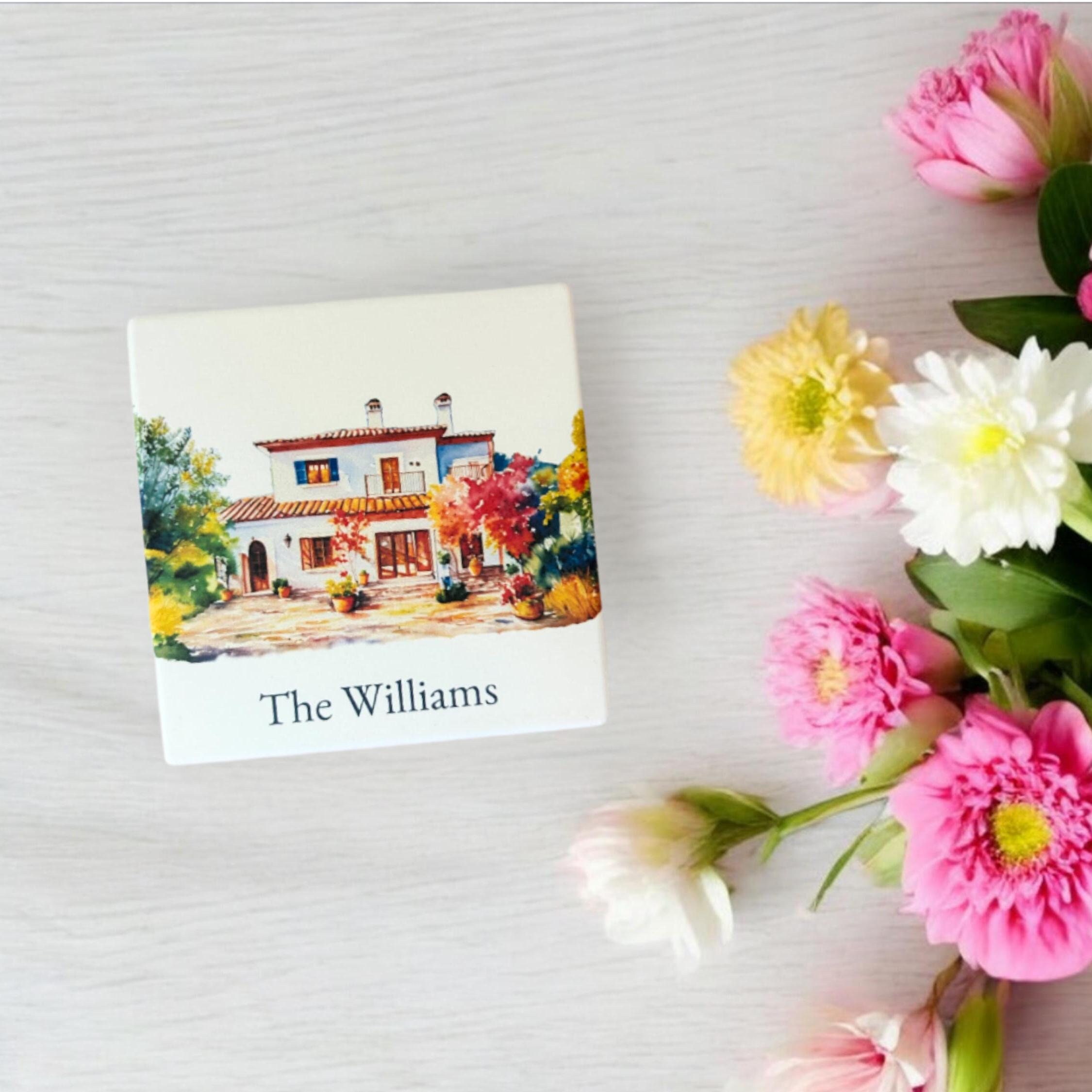 Custom House Illustration Coaster Set | Home of Your Choice | Watercolor Style | Unique Gift