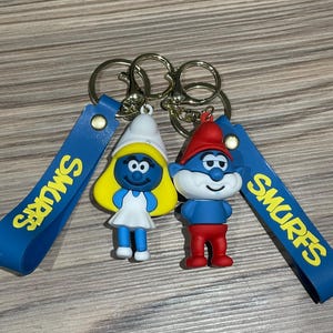 classic smurf character Smurfette & papa smurf 3D Keychain Keyring pendant