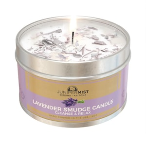 Lavender & Sage Smudge Candle for Cleansing Negative Energy, 6oz Candle White Sage Leaf, Luxury Soy Wax Candle, Hand Poured Candle