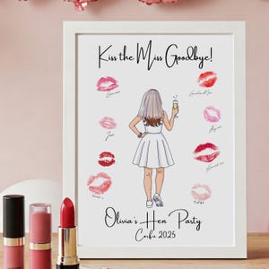 Printable Kiss the Miss Goodbye Hen Do Poster | Bachelorette Party Memory Sign and Game | Bridal Shower Gift and Keepsake