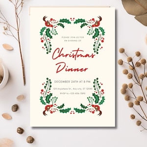 Modello di invito per feste e cene di Natale modificabile per eventi aziendali, riunioni di famiglia, feste in ufficio – Download digitale Canva