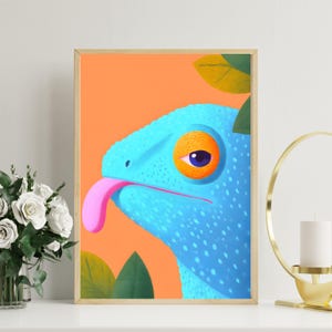 Colorful Chameleon Wall Art | Tropical Chameleon Poster | Cute Reptile Art Print | Modern Animal Illustration | Whimsical Nature Decor