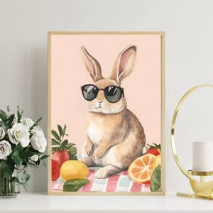 Summer Bunny with Sunglasses Poster | Adorable Rabbit Wall Art | Cute Animal Illustration | Whimsical Bunny Decor | Vibrant Summer Theme Art