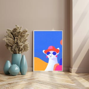 Llama in Cool Sunglasses Poster | Trendy Llama Wall Art | Vibrant Animal Art Print | Whimsical Digital Llama Illustration | Fun Kids Room