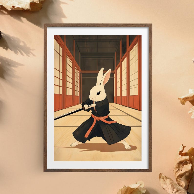 Samurai Rabbit Poster | Japanese Bunny Wall Art | Warrior Rabbit ...
