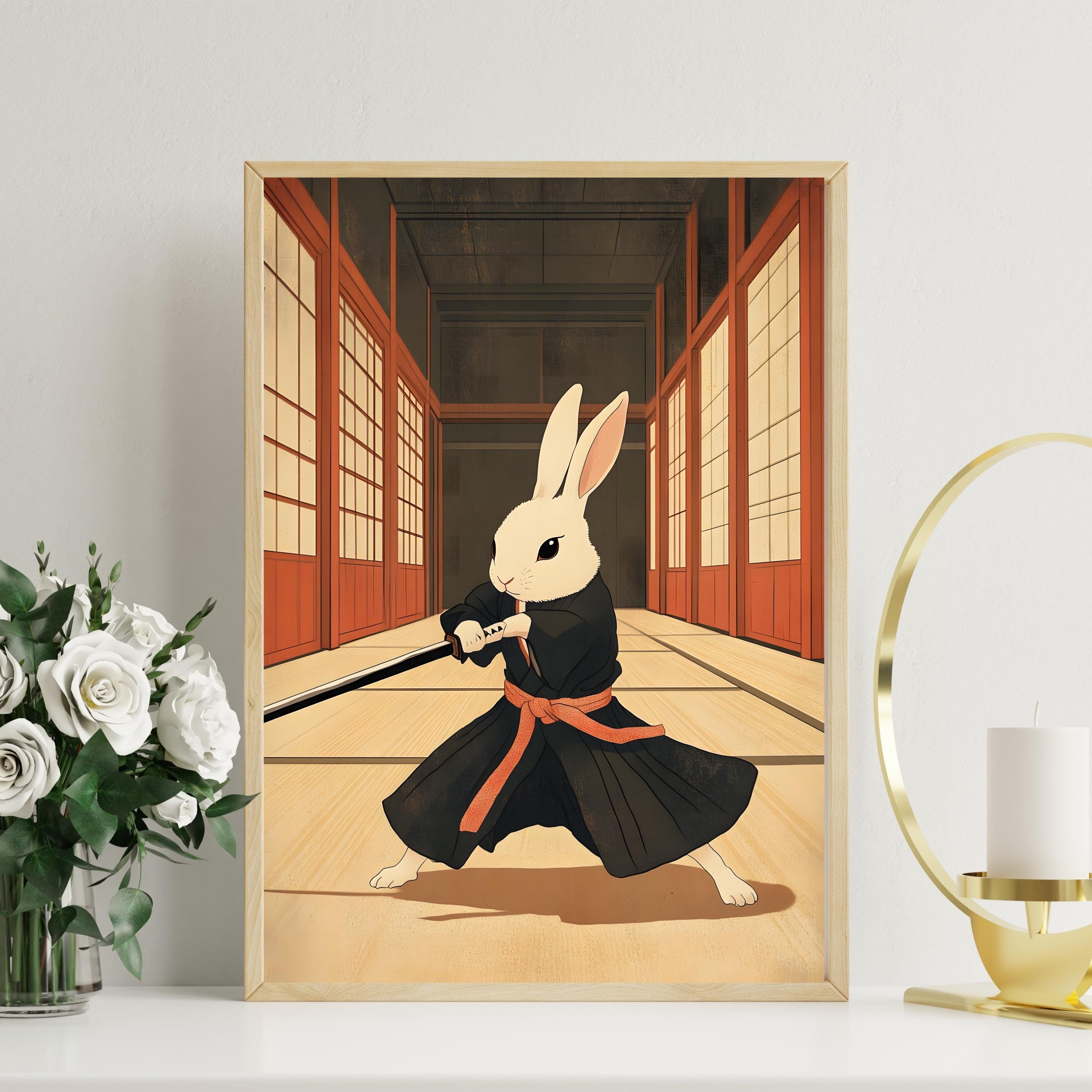 Samurai Rabbit Poster | Japanese Bunny Wall Art | Warrior Rabbit ...
